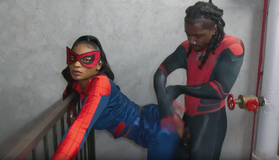 Chyna Doll Cosplay as Spiderman in Staircase Fuck